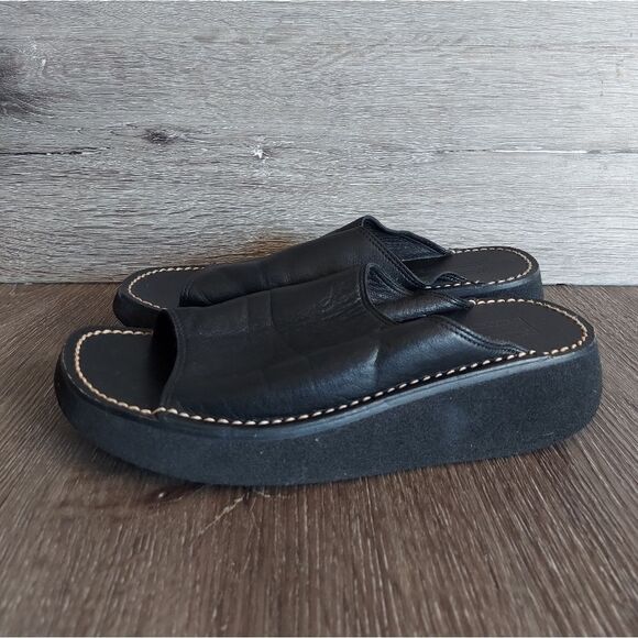Tommy Hilfiger Vintage 90s Black Platform Slip-on  Leather Sandals 6.5 - Picture 4 of 9